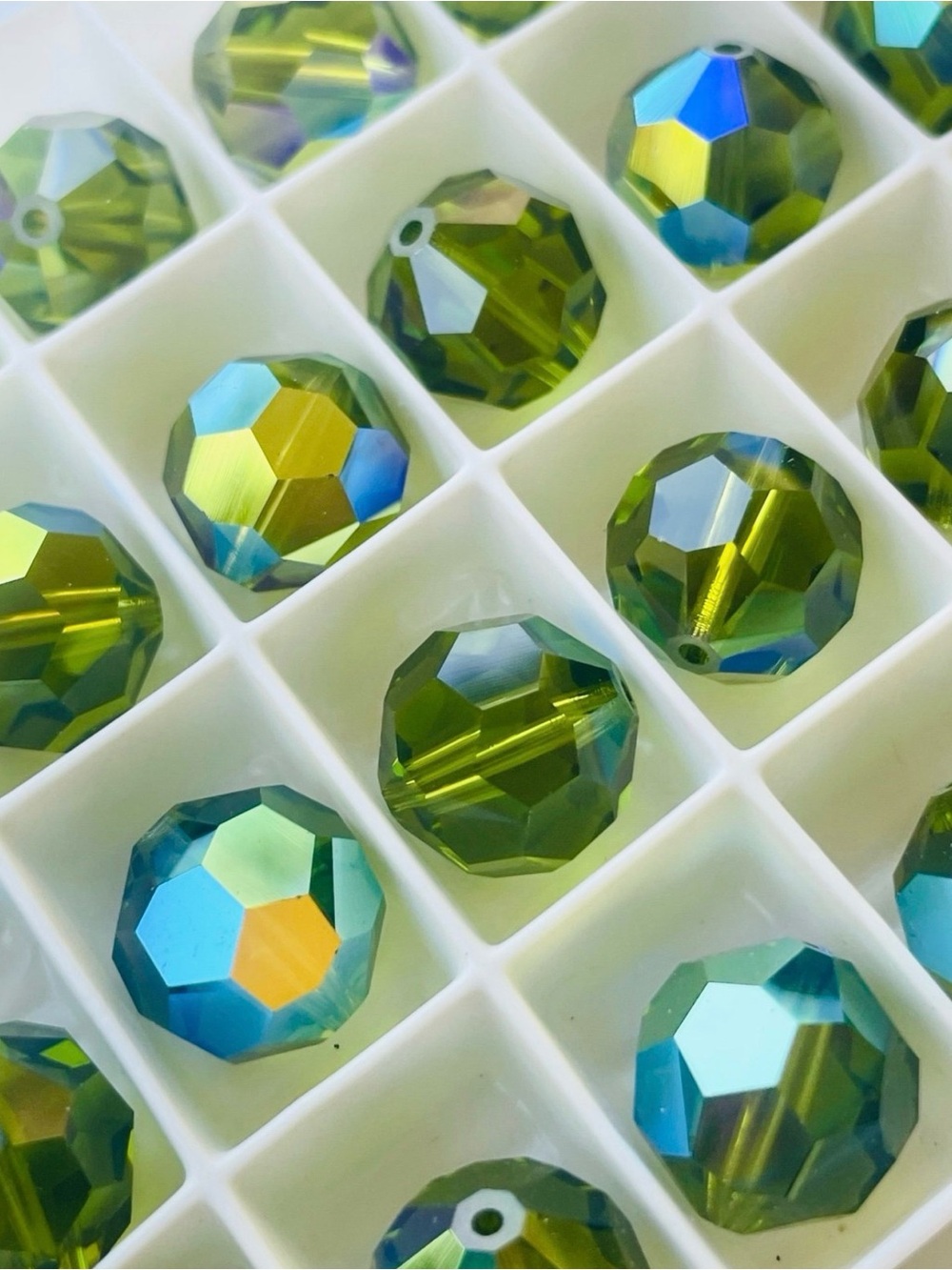 Vintage Swarovski Crystal Beads Article 5000 12mm Olivine AB 6 pcs